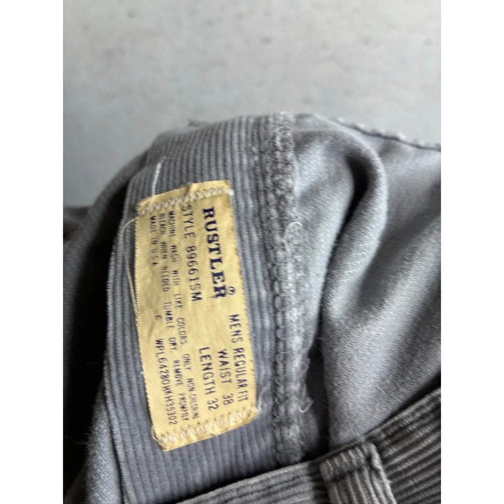 Vintage Rustler Mens Corduroy Pants Gray Regular Fit 89661SM USA Made 38x32